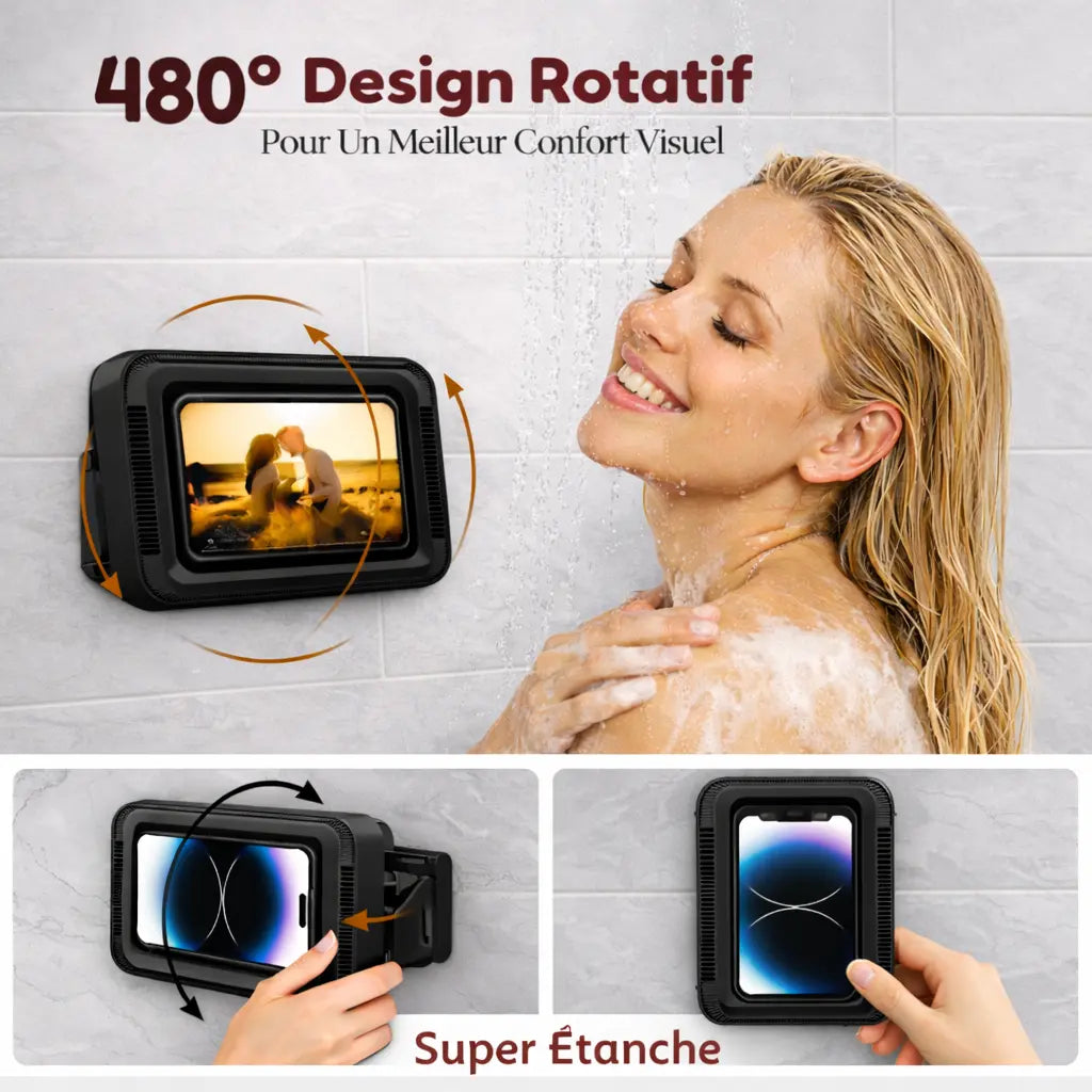 Support Téléphone Douche Noir