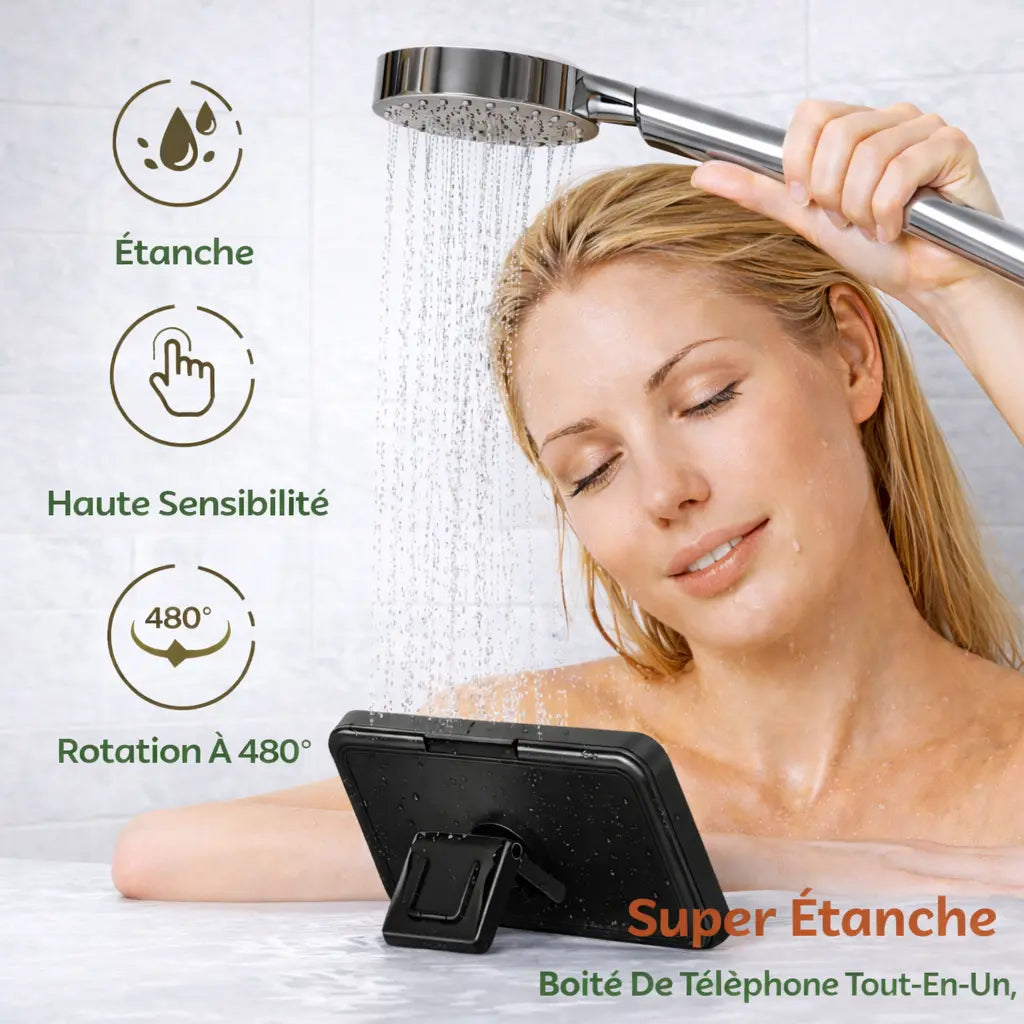 Support Téléphone Douche Noir
