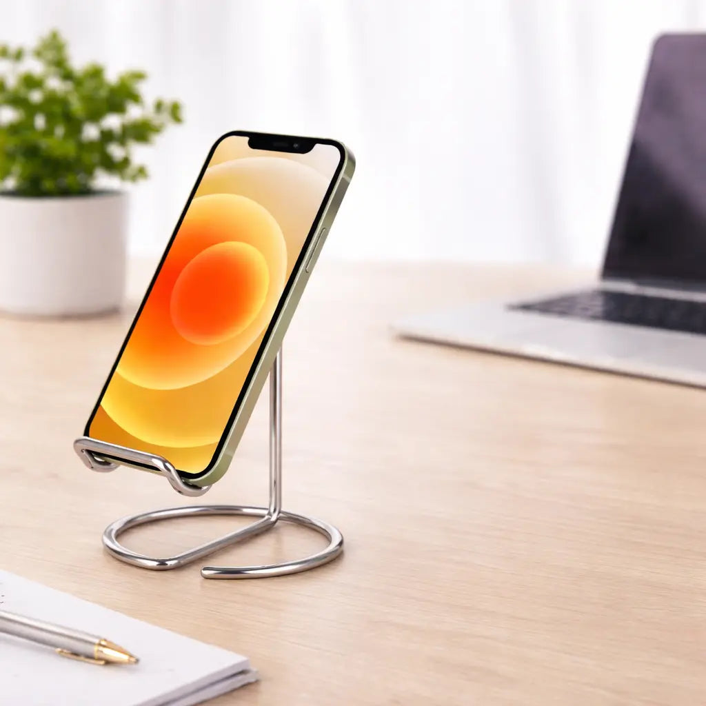 Support Téléphone Bureau argent premium compatible iPhone Android visioconférence – Sup-Tel-Portable