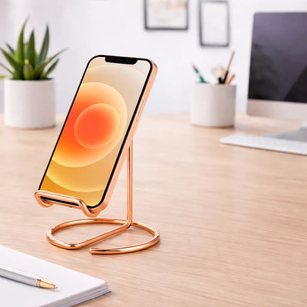 Support smartphone bureau design métal rose gold compatible iPhone Android télétravail – Sup-Tel-Portable