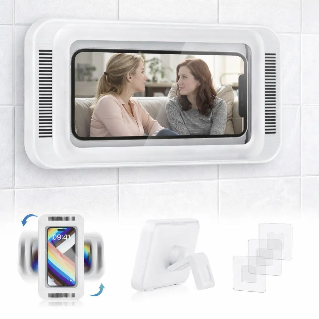 Support Téléphone Douche mural blanc étanche IPX5 salle de bain compatible iPhone Android – Sup-Tel-Portable