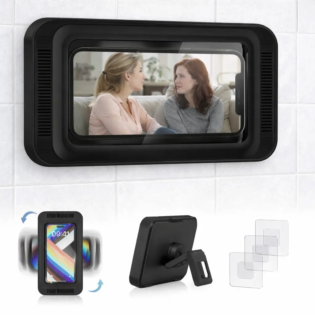 Support Smartphone Douche mural noir étanche IPX5 salle de bain compatible iPhone Android – Sup-Tel-Portable