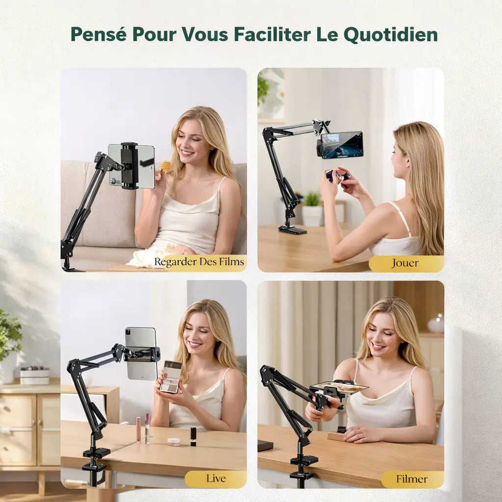 Support Téléphone Lit bras flexible articulé pince compatible iPhone Android vidéos – Sup-Tel-Portable